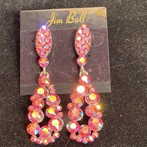 Jim Ball Pink Crystal Teardrop Earrings